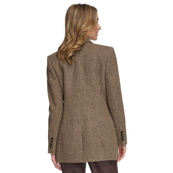 Calvin Klein Women's X-Fit Textured Wool Double-Breasted Blazer Jacket Brown 10 - Picture 3 of 5